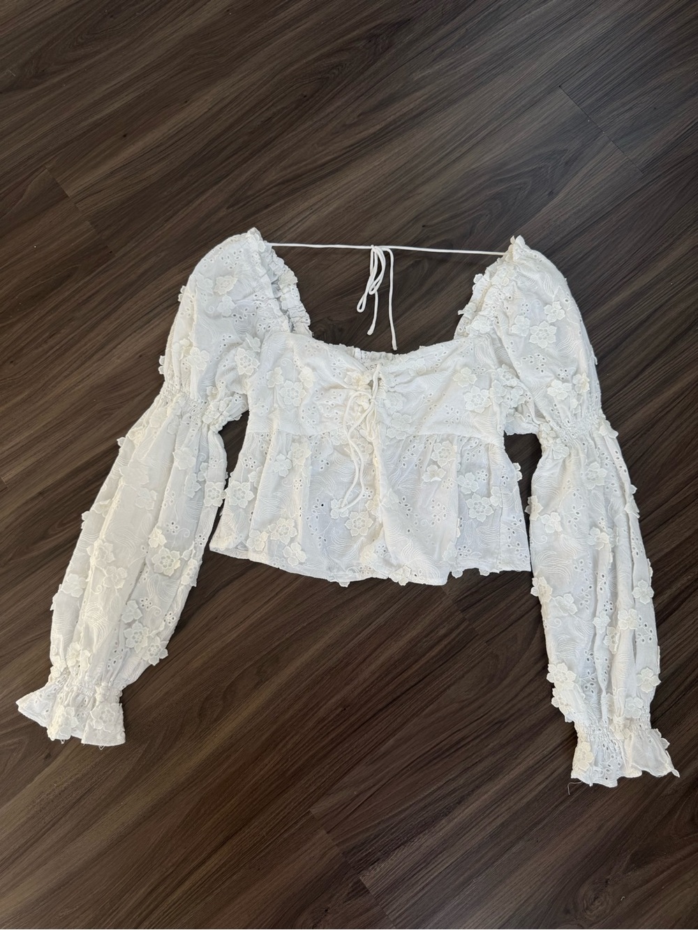 Astr White Eyelet Lace Tie-Front Blouse